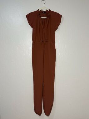 Express Rust Brown Tie-Neck Jumpsuit